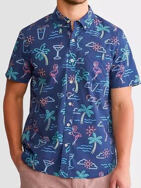 Chubbies "The Neon Light" Performance Friday Shirt Medium Blue